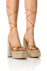 AZALEA WANG BREETA EMBELLISHED PLATFORM SANDAL IN GOLD