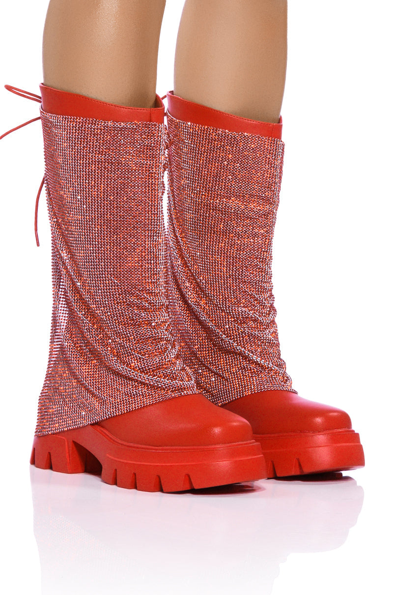 AZALEA WANG BLOOMFIELD EMBELLISHED BOOT IN RED