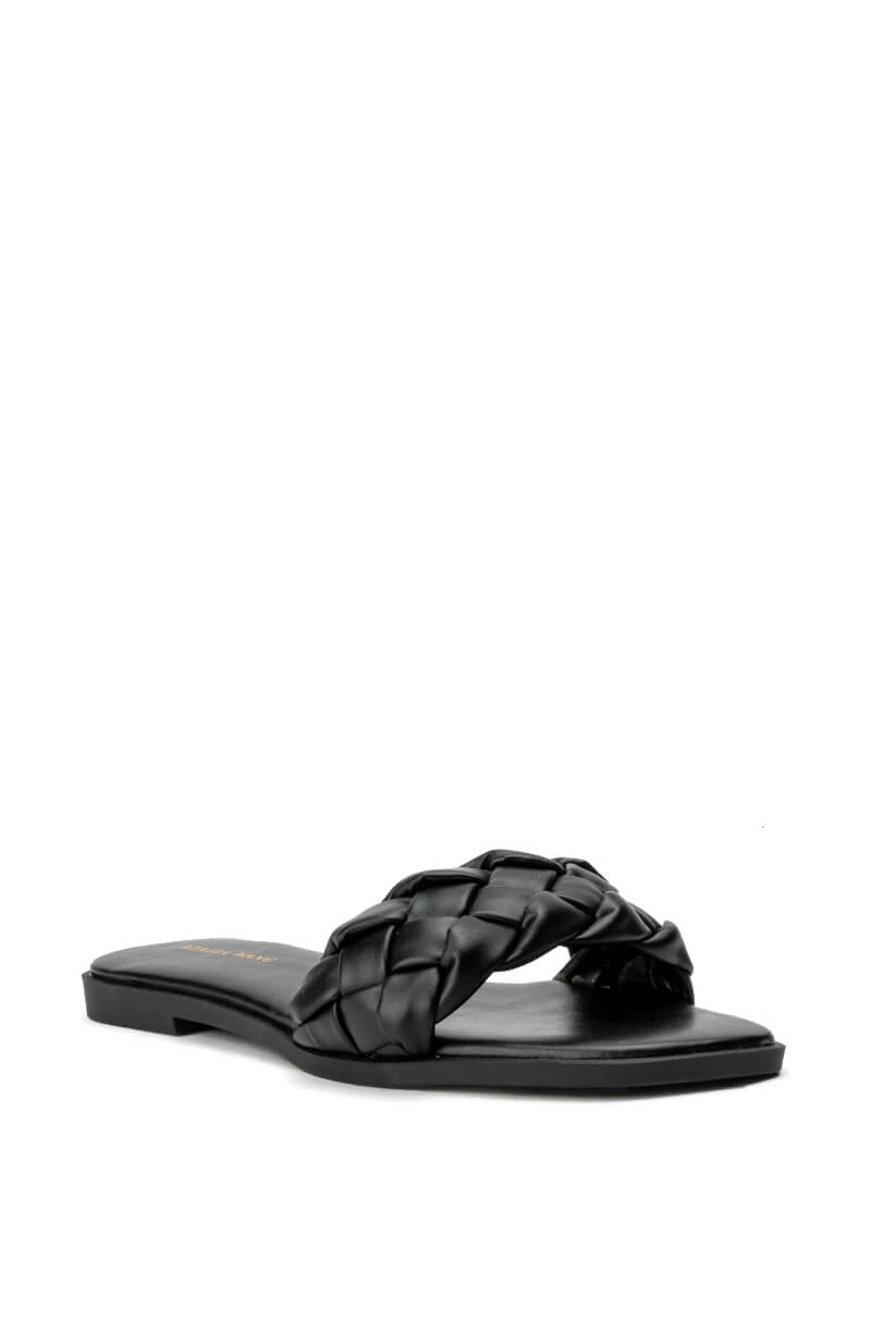 AZALEA WANG BODEGA BRAIDED FLAT SANDAL IN BLACK