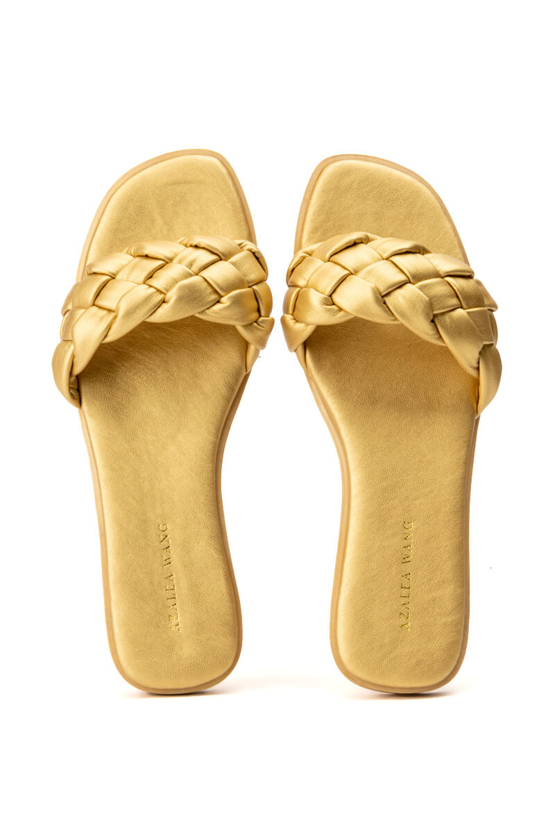 AZALEA WANG BODEGA BRAIDED FLAT SANDAL IN GOLD