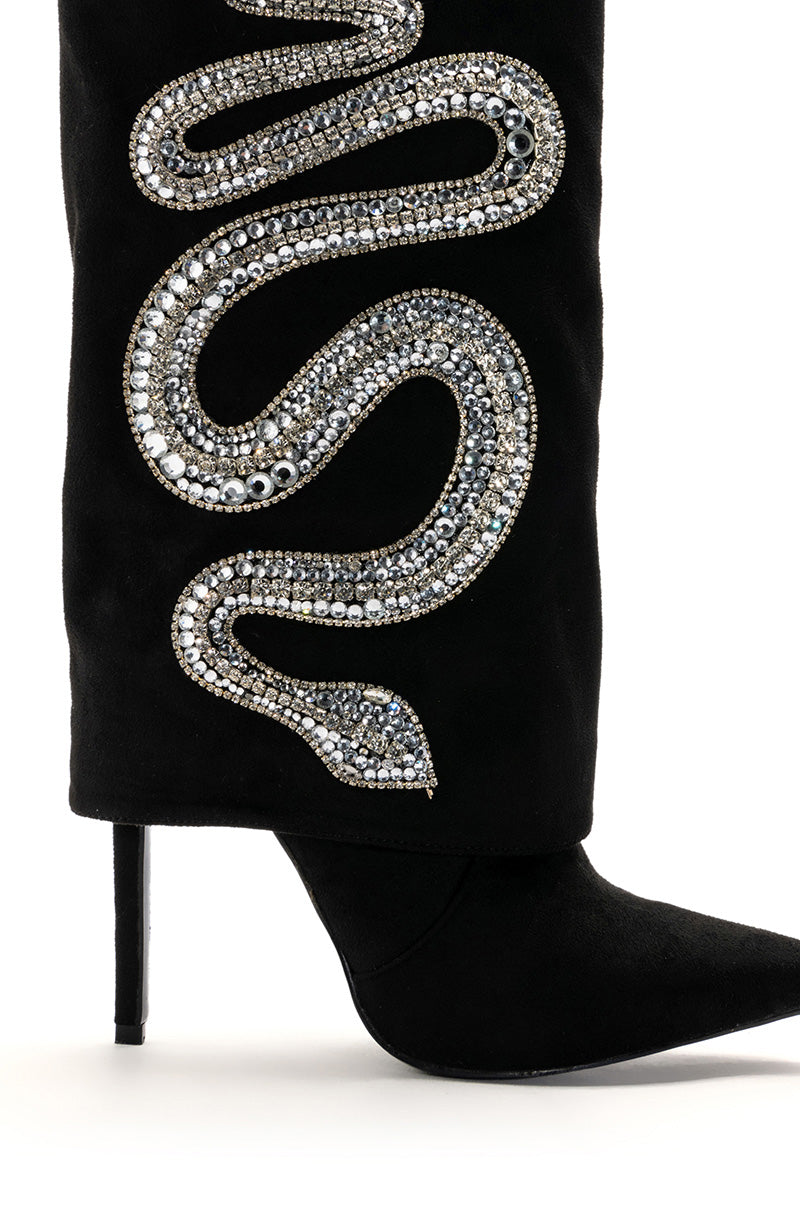 AZALEA WANG BOLD BLING SNAKE BOOTIE IN BLACK