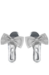 AZALEA WANG BOWTON SILVER BOW DETAIL FLAT SANDAL