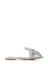 AZALEA WANG BOWTON SILVER BOW DETAIL FLAT SANDAL