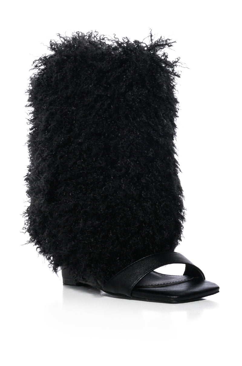 AZALEA WANG BRAY FAUX FUR BOOTIE SANDAL IN BLACK