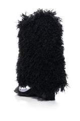 AZALEA WANG BRAY FAUX FUR BOOTIE SANDAL IN BLACK