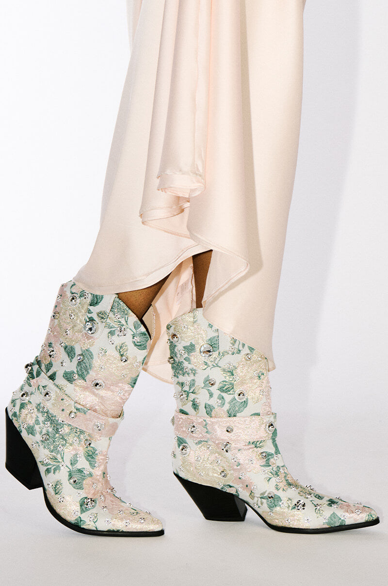 AZALEA WANG BROCADE BLUSH WESTERN BOOTIE
