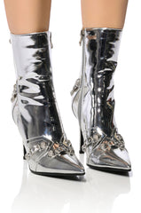 AZALEA WANG BROOKLYN METALLIC STILETTO BOOTIE IN SILVER