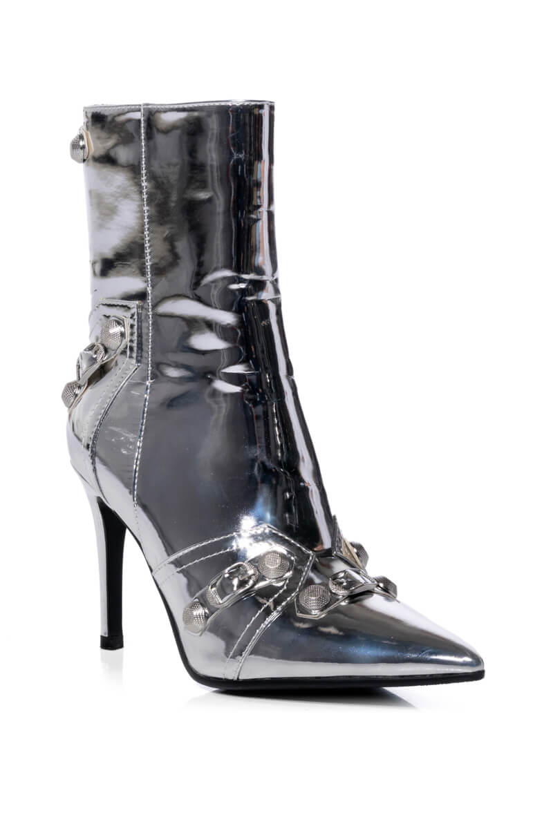 AZALEA WANG BROOKLYN METALLIC STILETTO BOOTIE IN SILVER
