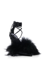 AZALEA WANG BUNNY FUR STILETTO SANDAL IN BLACK