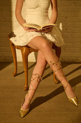 AZALEA WANG CACIO GOLD LACE UP BALLET FLAT