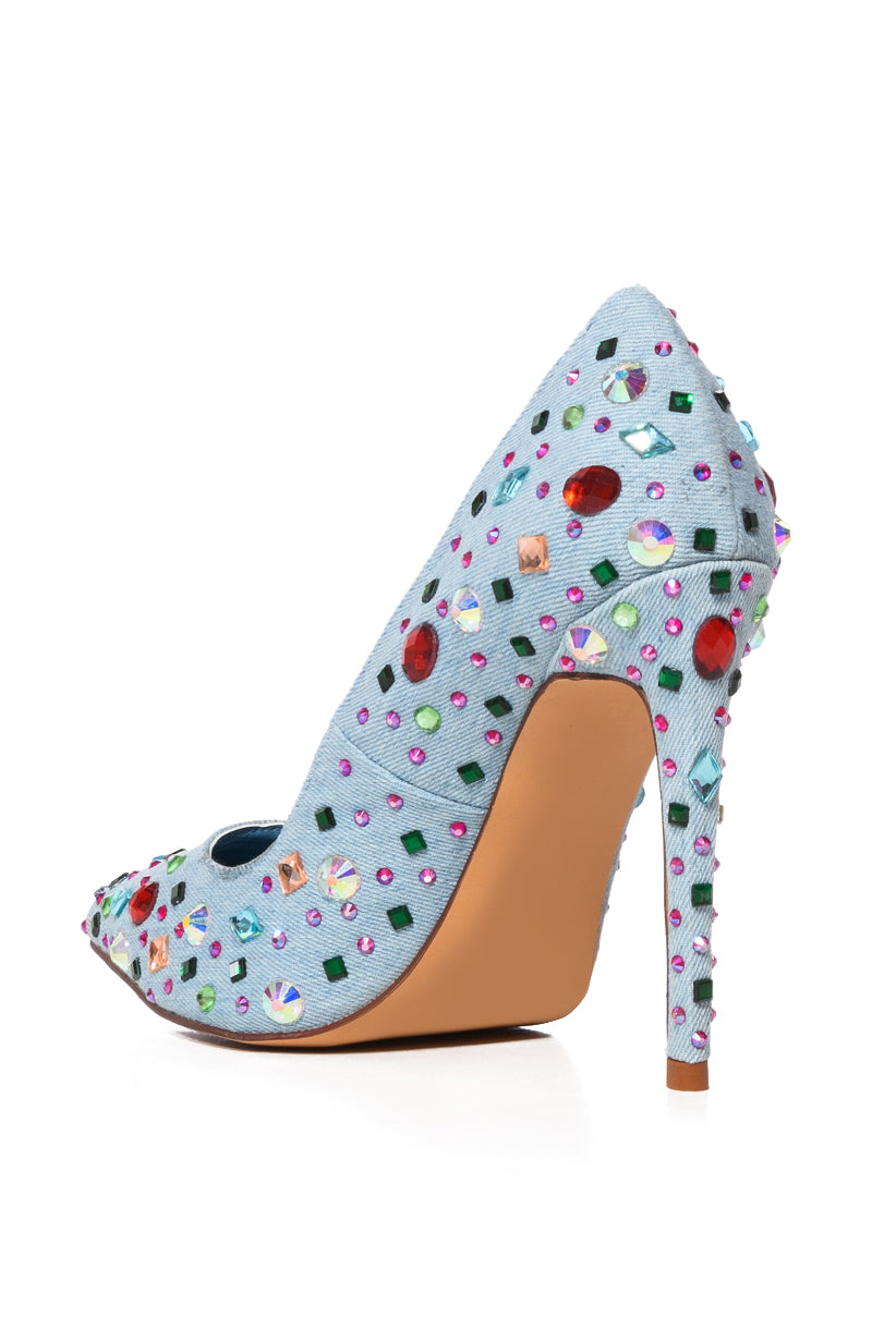 AZALEA WANG CAMELLIA EMBELLISHED PUMP IN DENIM