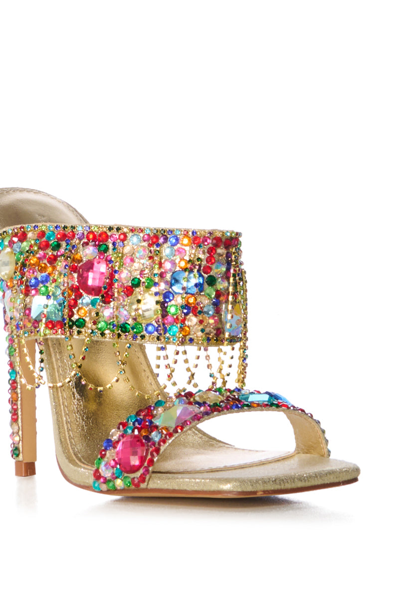 AZALEA WANG CAMP EMBELLISHED STILETTO SANDAL IN GOLD