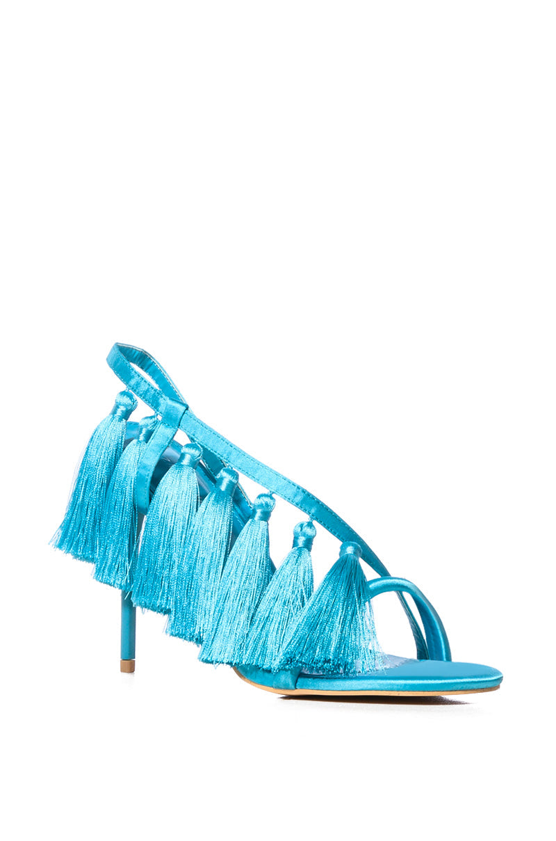 AZALEA WANG CARINA BLUE FRINGE SANDAL