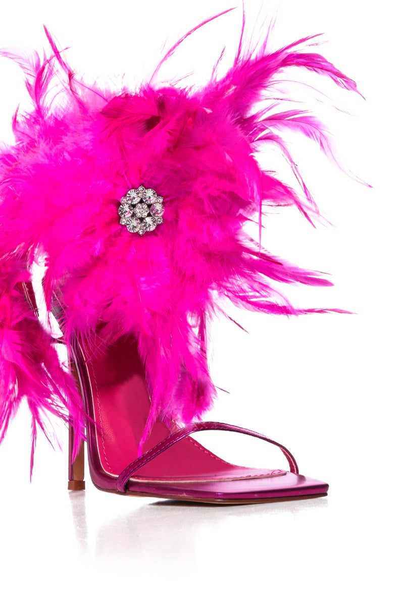 AZALEA WANG CARLA FEATHER TIE UP SANDAL IN FUCHSIA