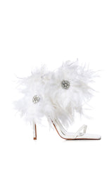 AZALEA WANG CARLA FEATHER TIE UP SANDAL IN WHITE
