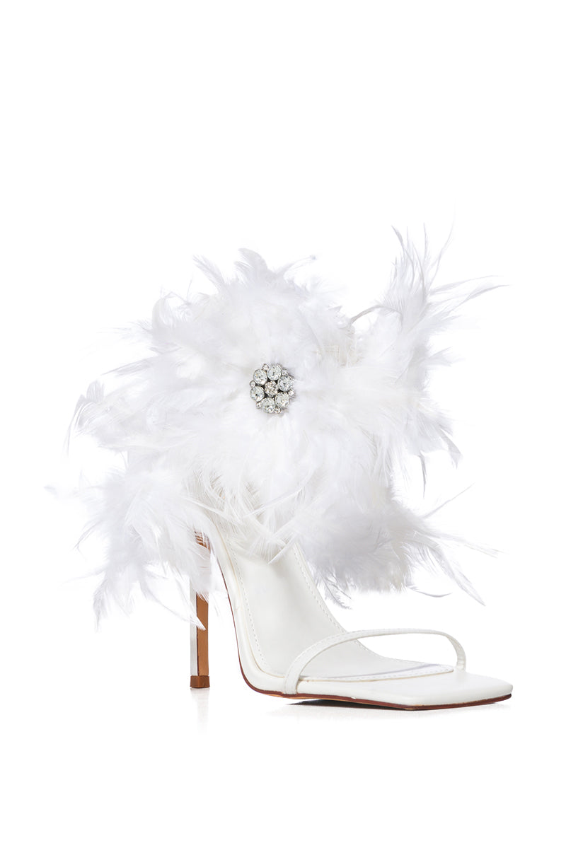AZALEA WANG CARLA FEATHER TIE UP SANDAL IN WHITE