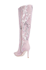 AZALEA WANG CASHY SNAKE EMBOSSED PINK STILETTO BOOT