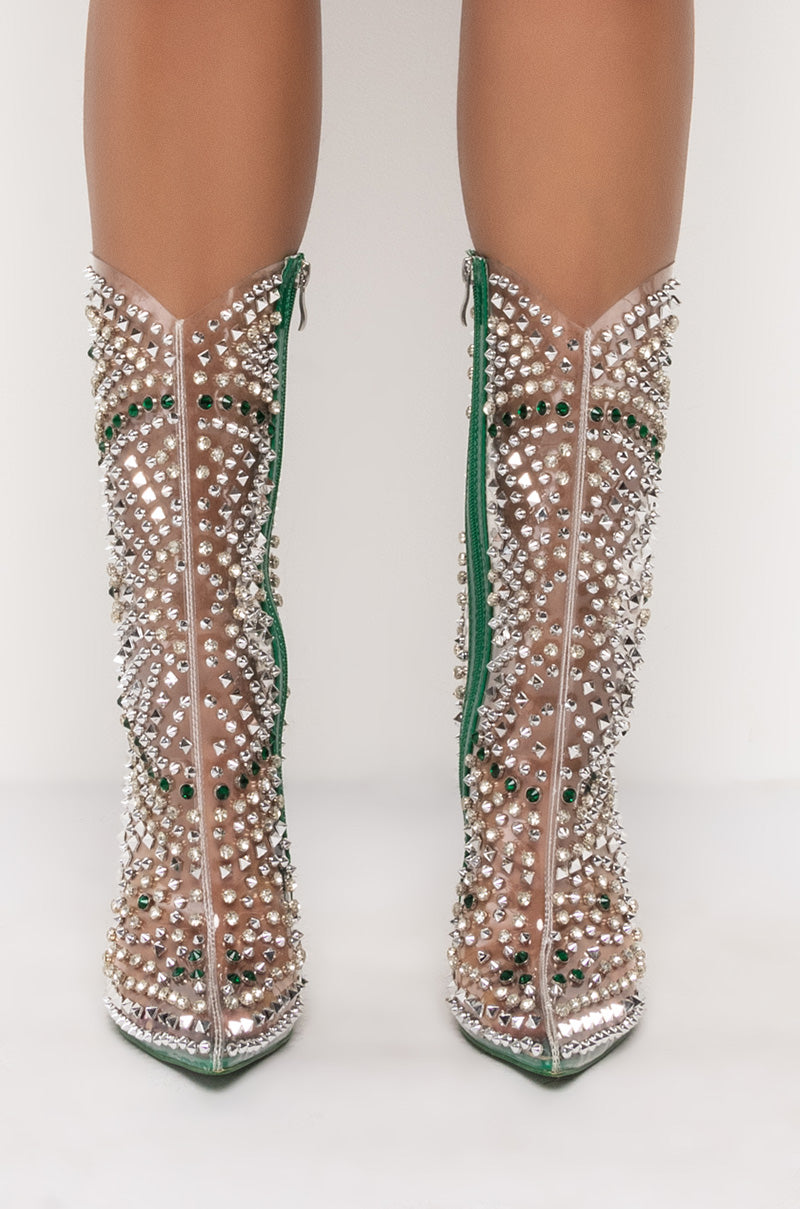 AZALEA WANG CENTER OF ATTENTION STILETTO BOOTIE IN GREEN