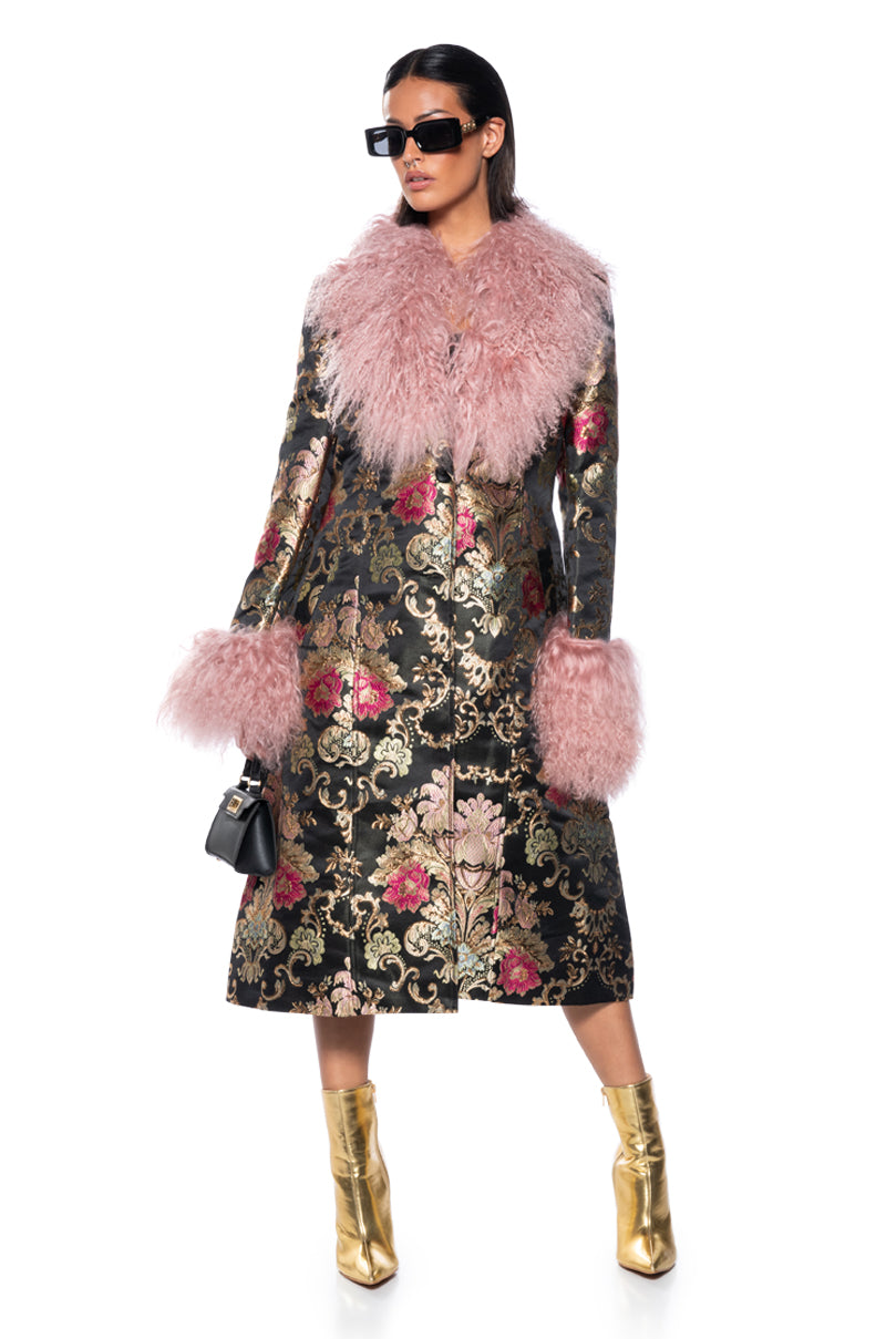 CHERRY LANE BROCADE TRENCH WITH MOHAIR FUR