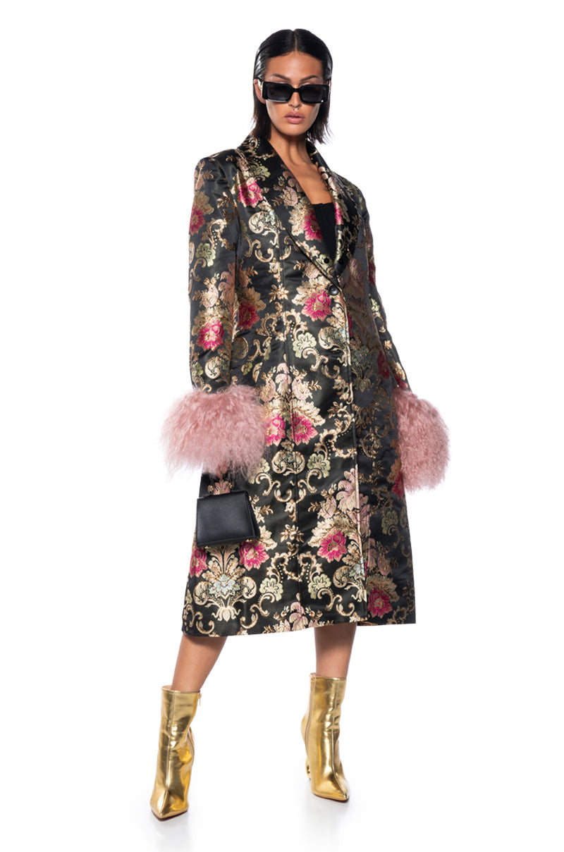 CHERRY LANE BROCADE TRENCH WITH MOHAIR FUR