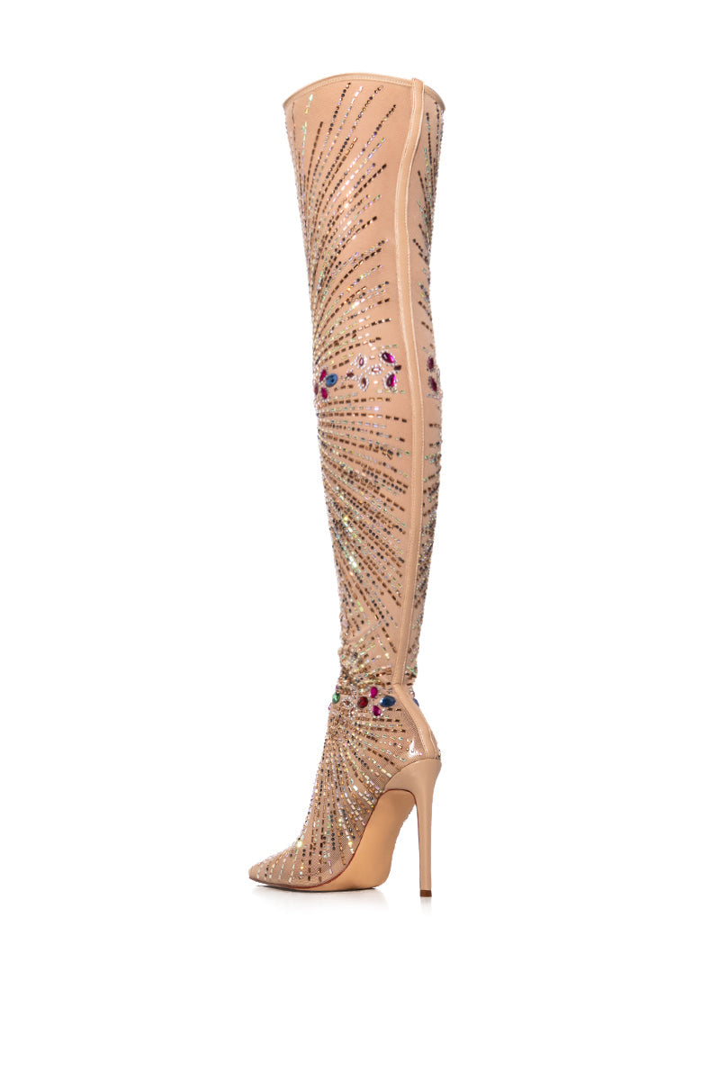 AZALEA WANG CHEVELLE MESH EMBELLISHED BOOT IN MULTI