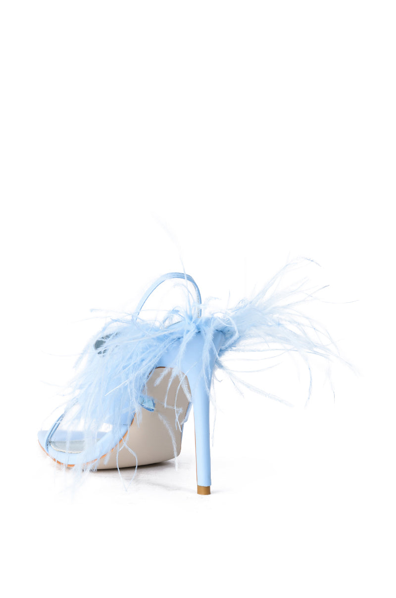 AZALEA WANG CHICK FEATHER DECOR POINTED TOE SANDAL IN BLUE