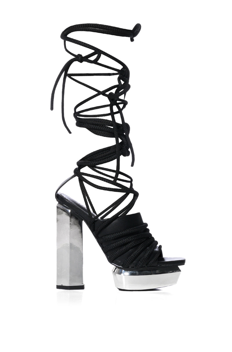 AZALEA WANG CIRRUS SILVER PLATFORM ROPE DECOR SANDAL IN BLACK