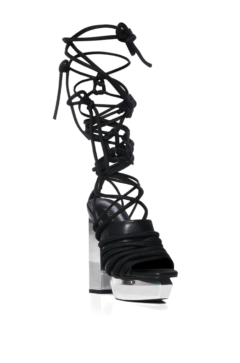AZALEA WANG CIRRUS SILVER PLATFORM ROPE DECOR SANDAL IN BLACK