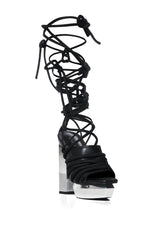AZALEA WANG CIRRUS SILVER PLATFORM ROPE DECOR SANDAL IN BLACK