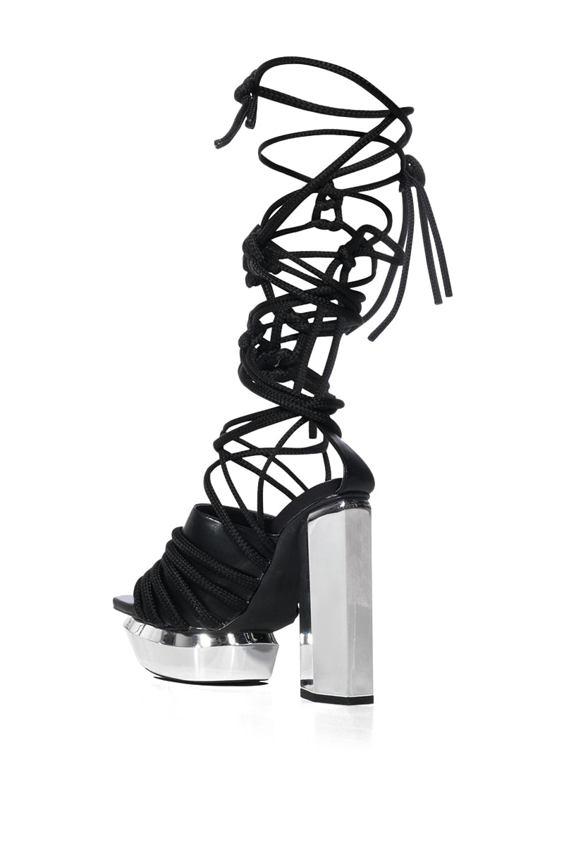 AZALEA WANG CIRRUS SILVER PLATFORM ROPE DECOR SANDAL IN BLACK