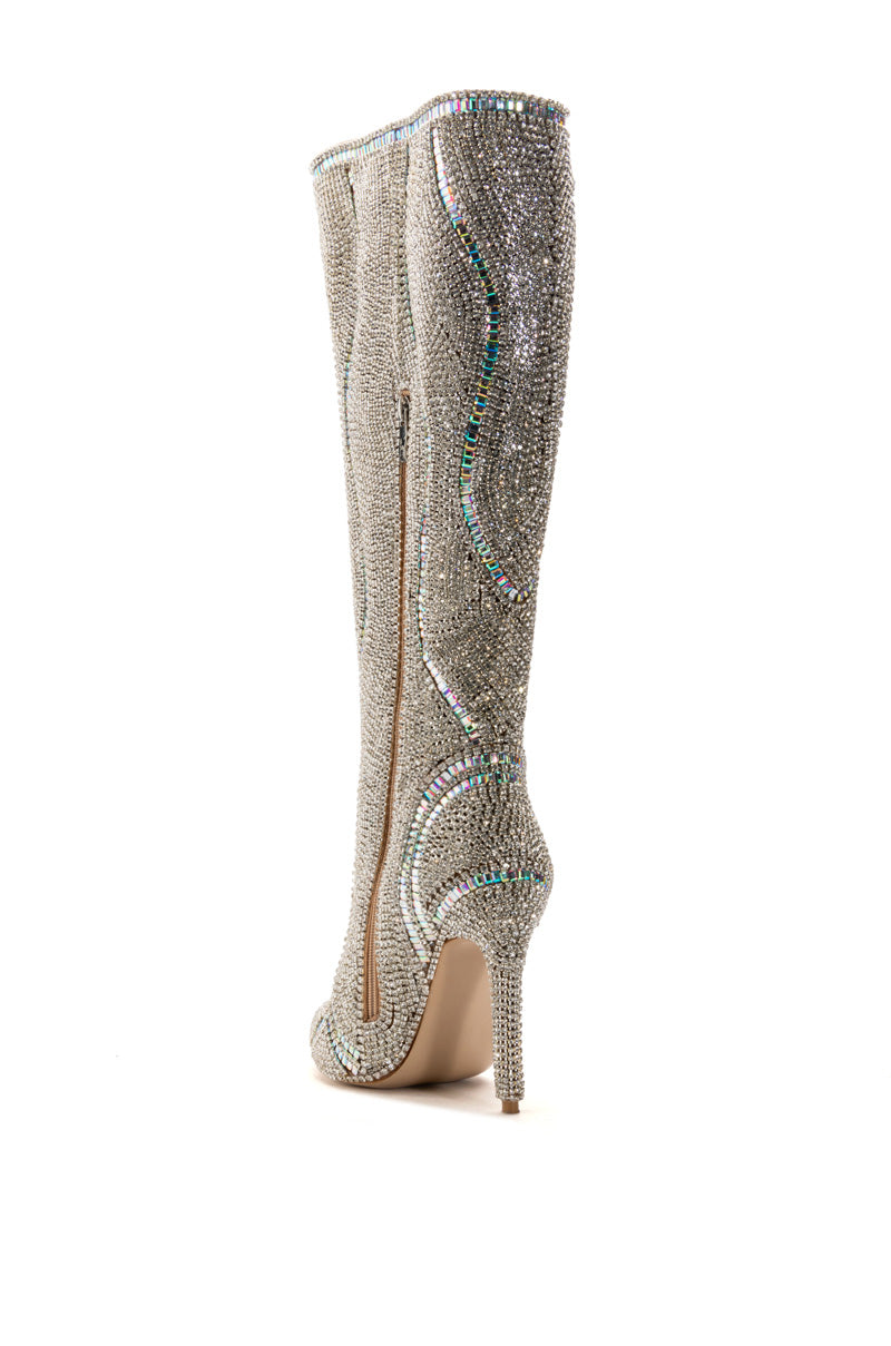AZALEA WANG CLASSY EMBELLISHED SILVER BOOT
