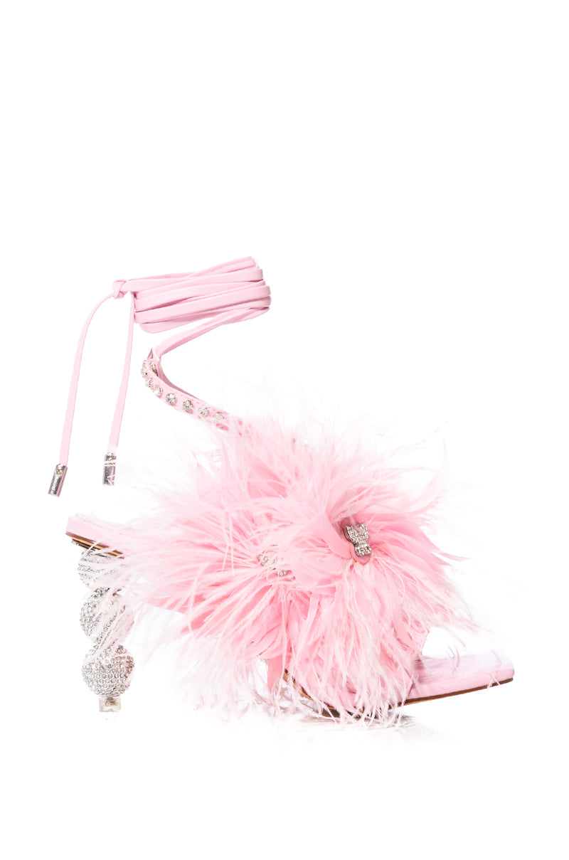 AZALEA WANG CLOVE BUTTERFLY EMBELLISHED FEATHER SANDAL IN PINK