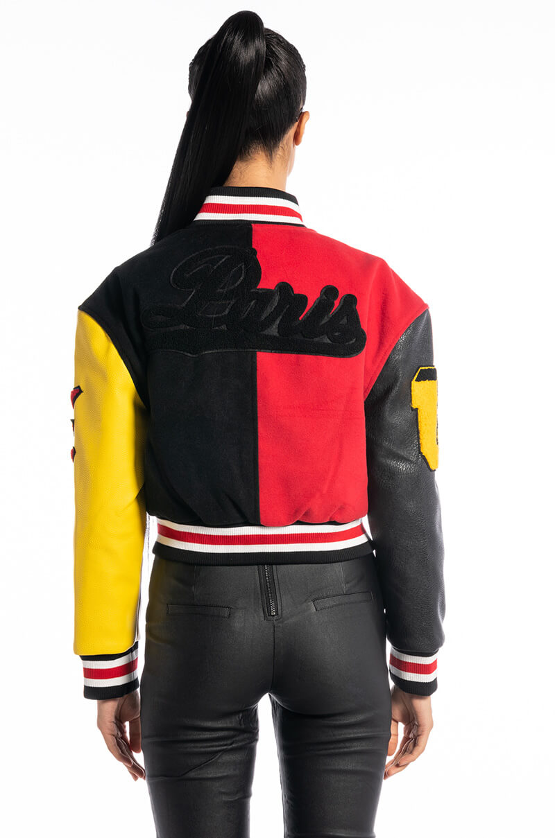 AZALEA WANG COLOR BLACK VARSITY BOMBER