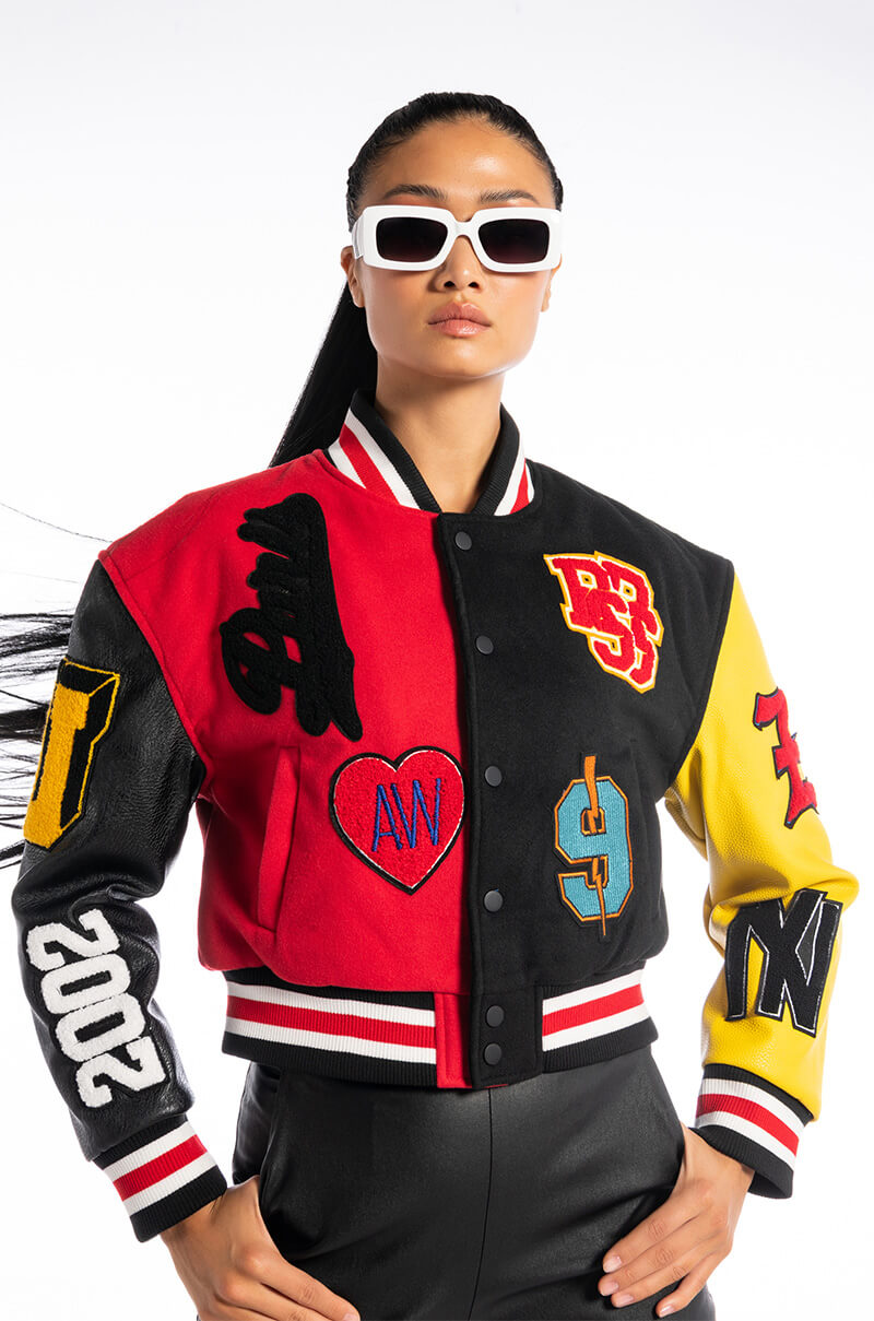 AZALEA WANG COLOR BLACK VARSITY BOMBER