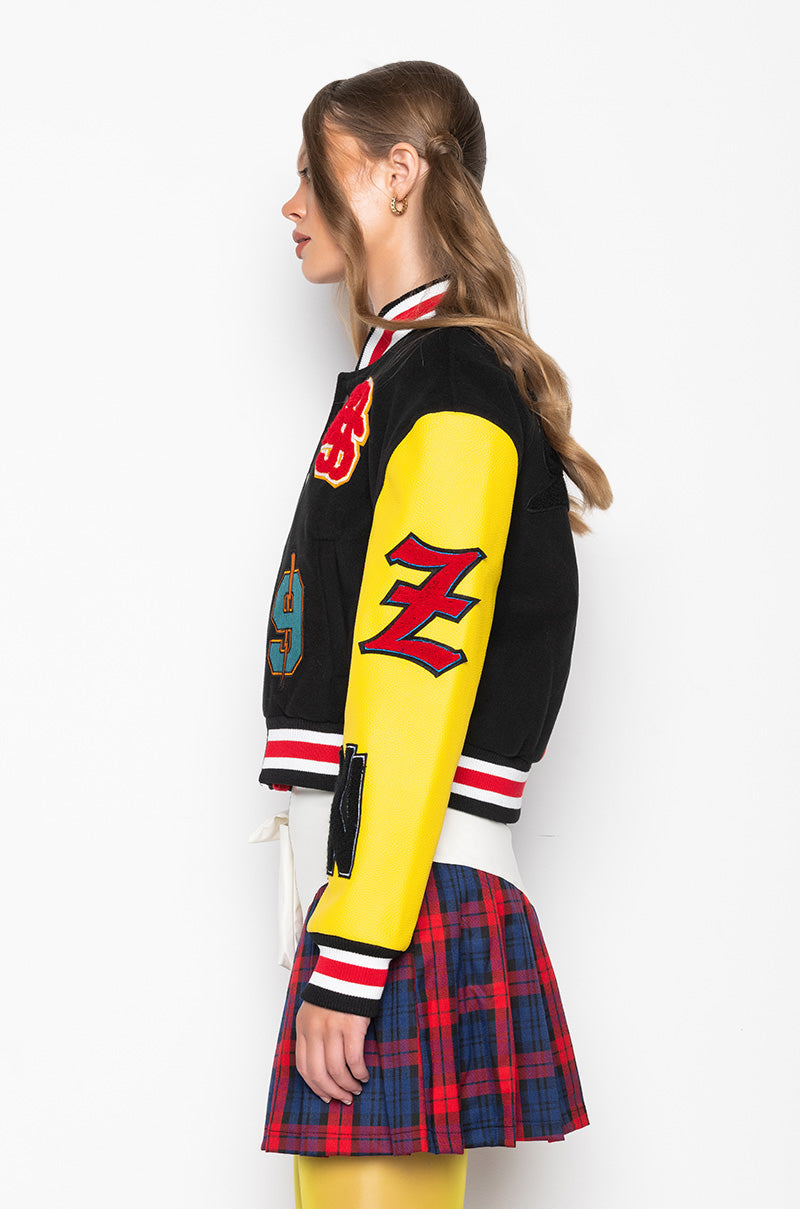 AZALEA WANG COLOR BLACK VARSITY BOMBER
