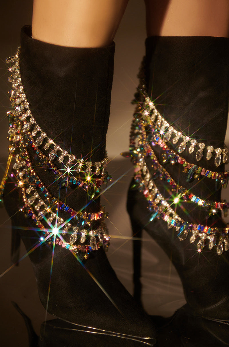 AZALEA WANG CONEJITO BLACK SUEDE BOOTIE WITH RAINBOW DIAMONDS