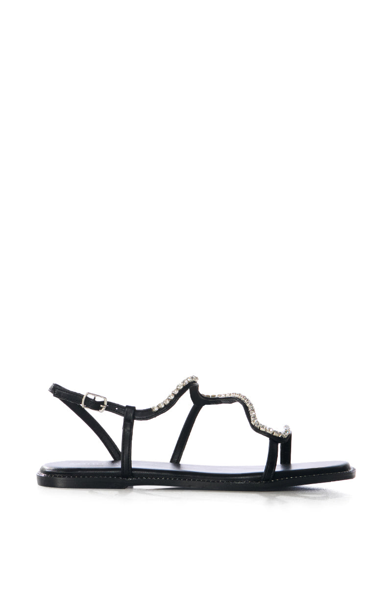 AZALEA WANG CORLESS BLACK SANDAL WITH EMBELLISHED STRAPS