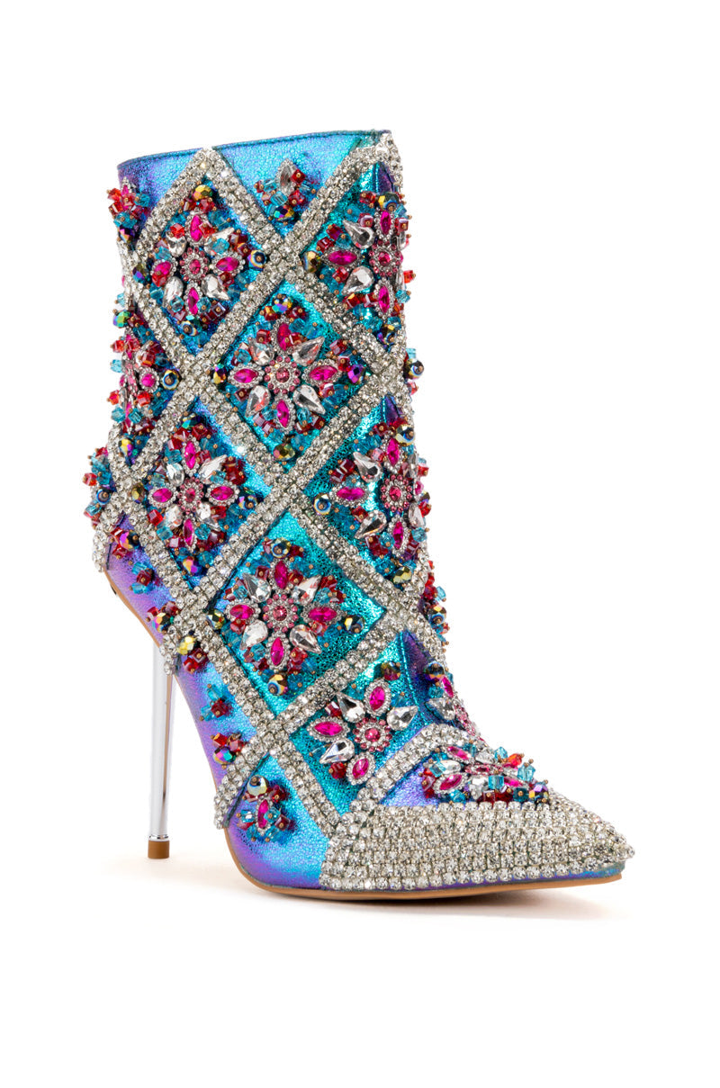 AZALEA WANG EMBELLISHED STILETTO BOOTIE IN MULTI