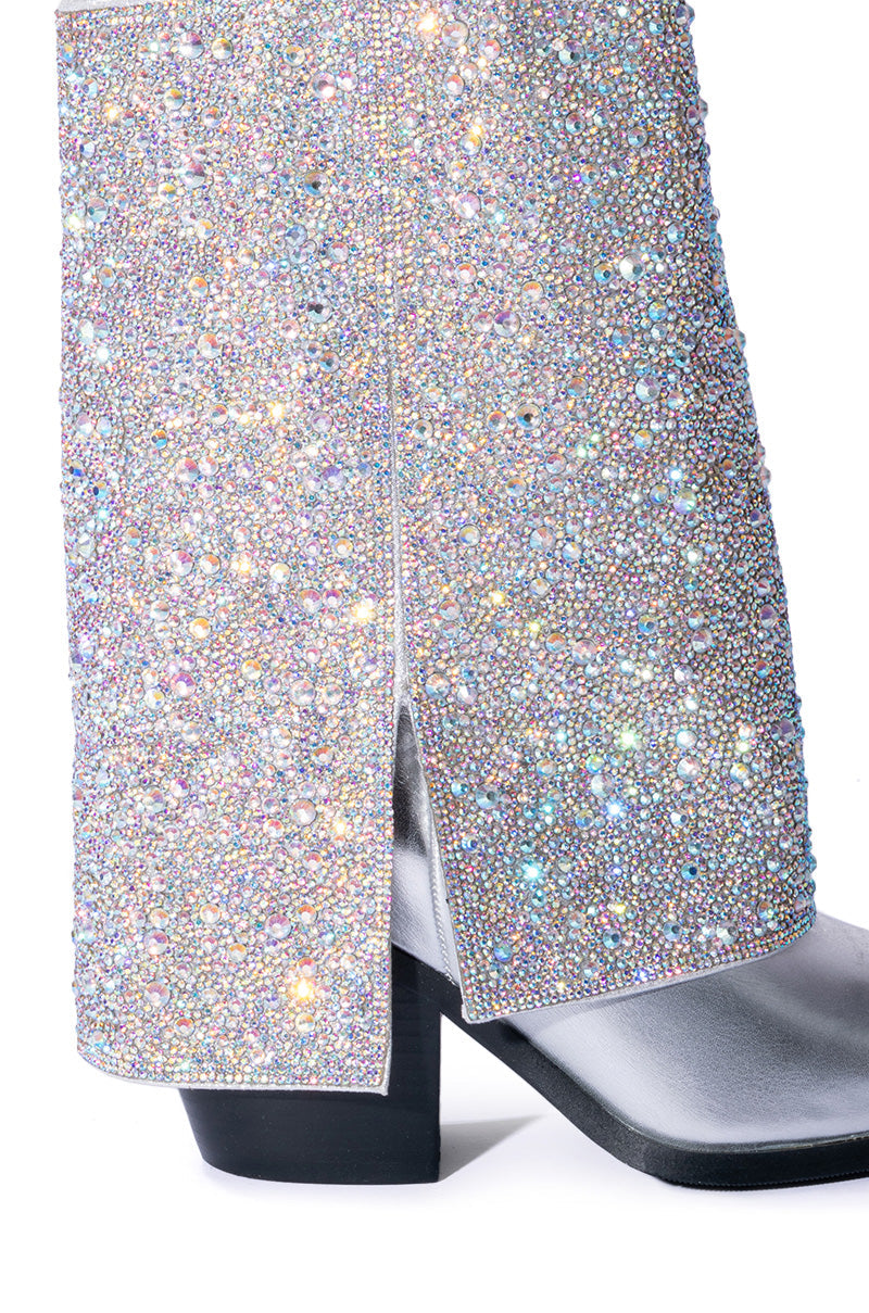 AZALEA WANG ANNABELLE EMBELLISHED WESTERN BOOT IN SILVER