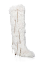 AZALEA WANG DAKOTANNA WHITE FURRY DIAMOND DRIP BOOT