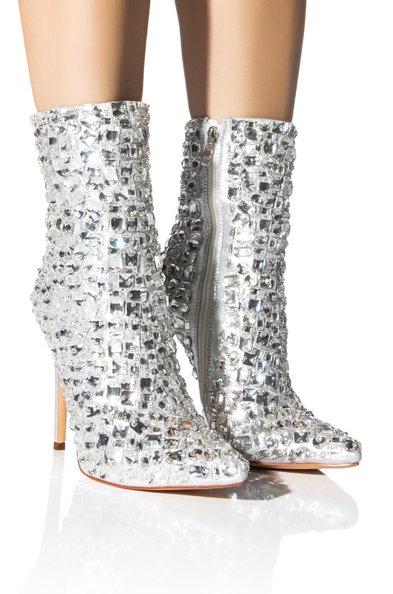 AZALEA WANG ASIA STILETTO BOOTIE WITH GEMS IN SILVER