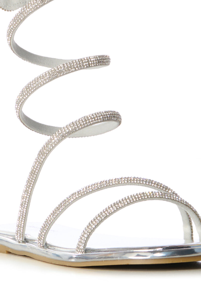 AZALEA WANG DOUBLE DELIGHT SILVER SPARKLE COIL WRAP FLAT SANDAL