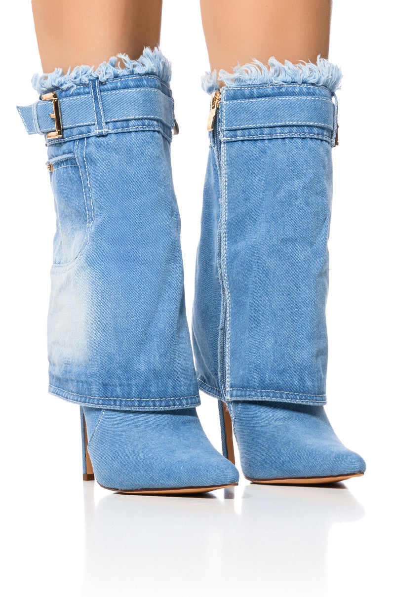 AZALEA WANG KOURT DENIM STILETTO BOOTIE