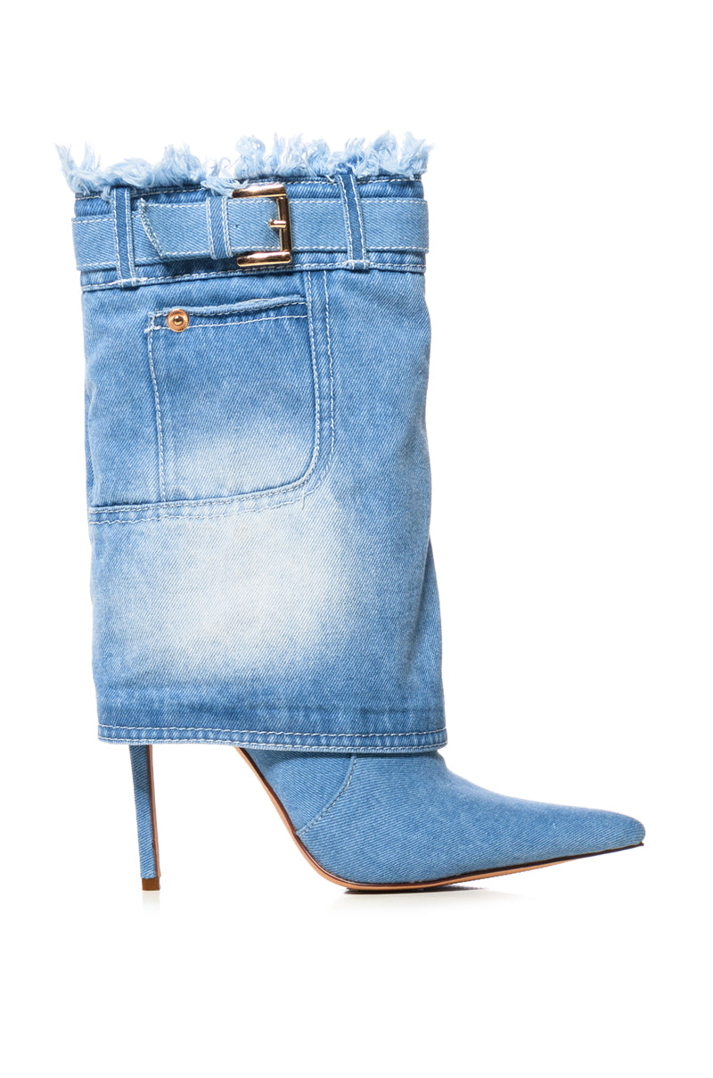AZALEA WANG KOURT DENIM STILETTO BOOTIE