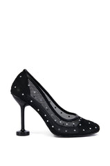 AZALEA WANG EVIAN MESH EMBELLISHED ROUND TOE PUMP