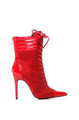 AZALEA WANG FIREFLAME EMBELLISHED BOOTIE IN RED