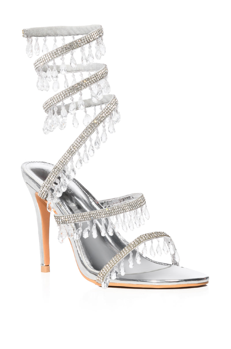 AZALEA WANG ATTINA SILVER EMBELLISHED COIL WRAP STILETTO SANDAL