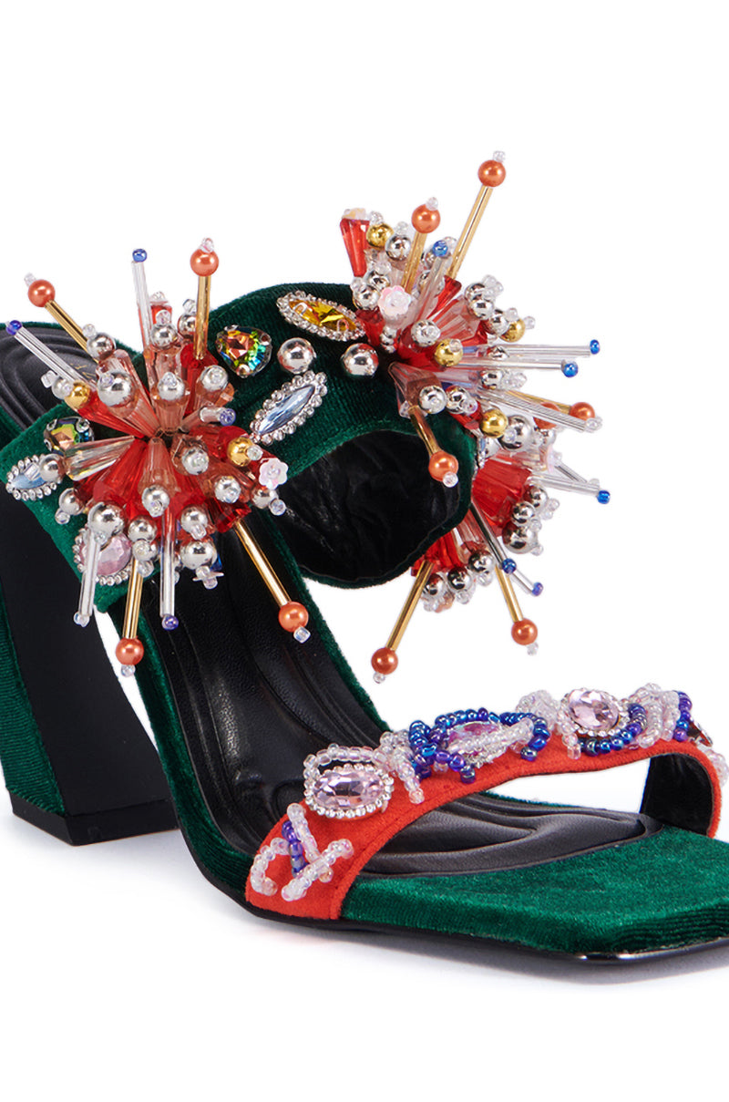 AZALEA WANG GREENBERRY GREEN EMBELLISHED VELVET SANDAL