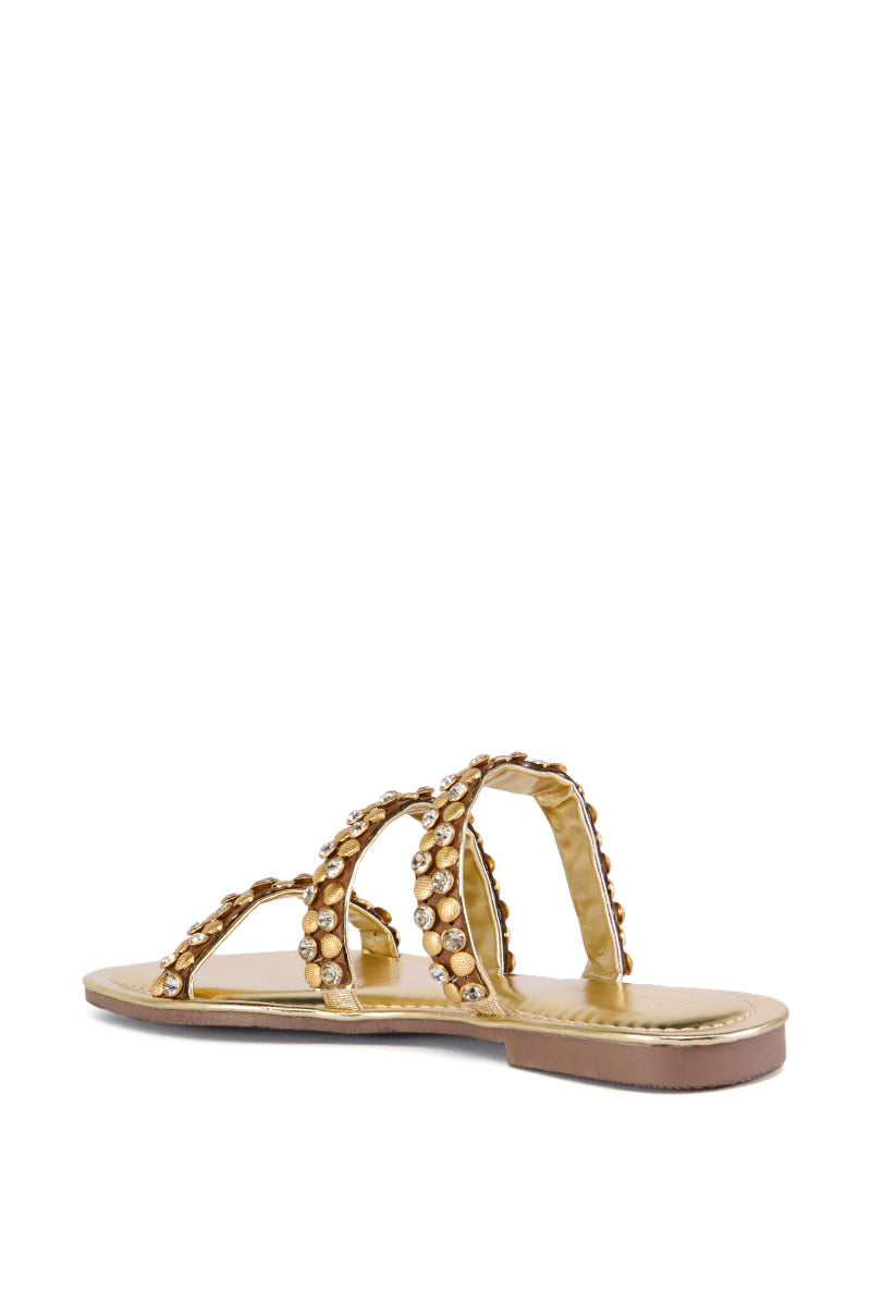 AZALEA WANG GYLLIAN GOLD EMBELLISHED FLAT SANDAL