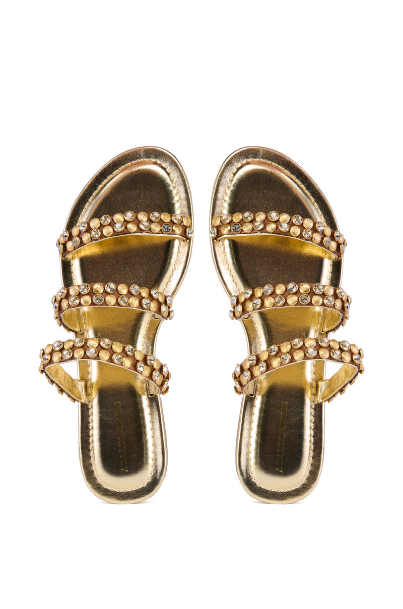 AZALEA WANG GYLLIAN GOLD EMBELLISHED FLAT SANDAL